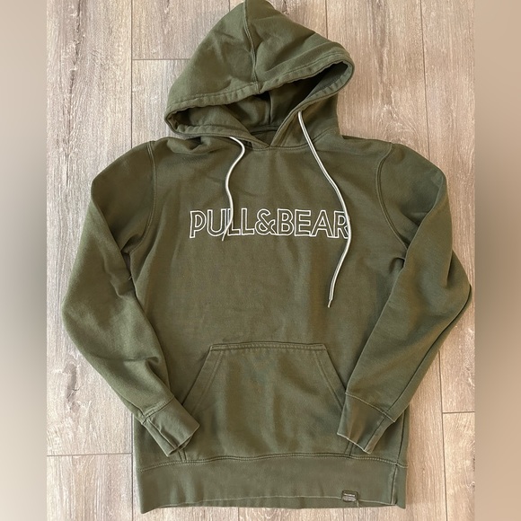 PULL AND BEAR KHAKI GREEN HOODIE SIZE SMALL - Picture 3 of 5